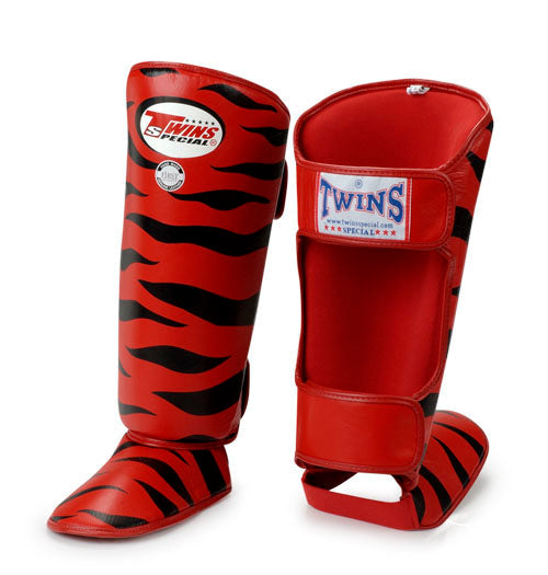 TWINS Tiger Shin Guards- Premium Leather- Red