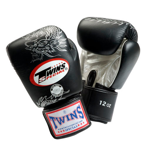 TWINS Dragon Boxing Gloves- Premium Leather - Black