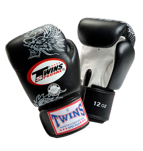 TWINS Dragon Boxing Gloves- Premium Leather - Black