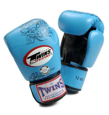 TWINS Dragon Boxing Gloves- Premium Leather - Light Blue