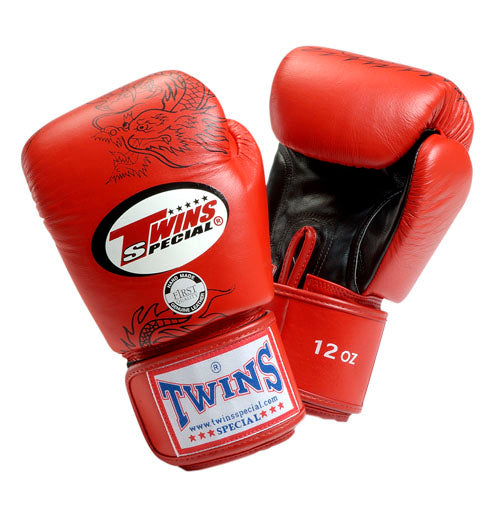 TWINS Dragon Boxing Gloves- Premium Leather - Red