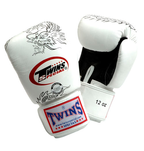 TWINS Dragon Boxing Gloves- Premium Leather - White