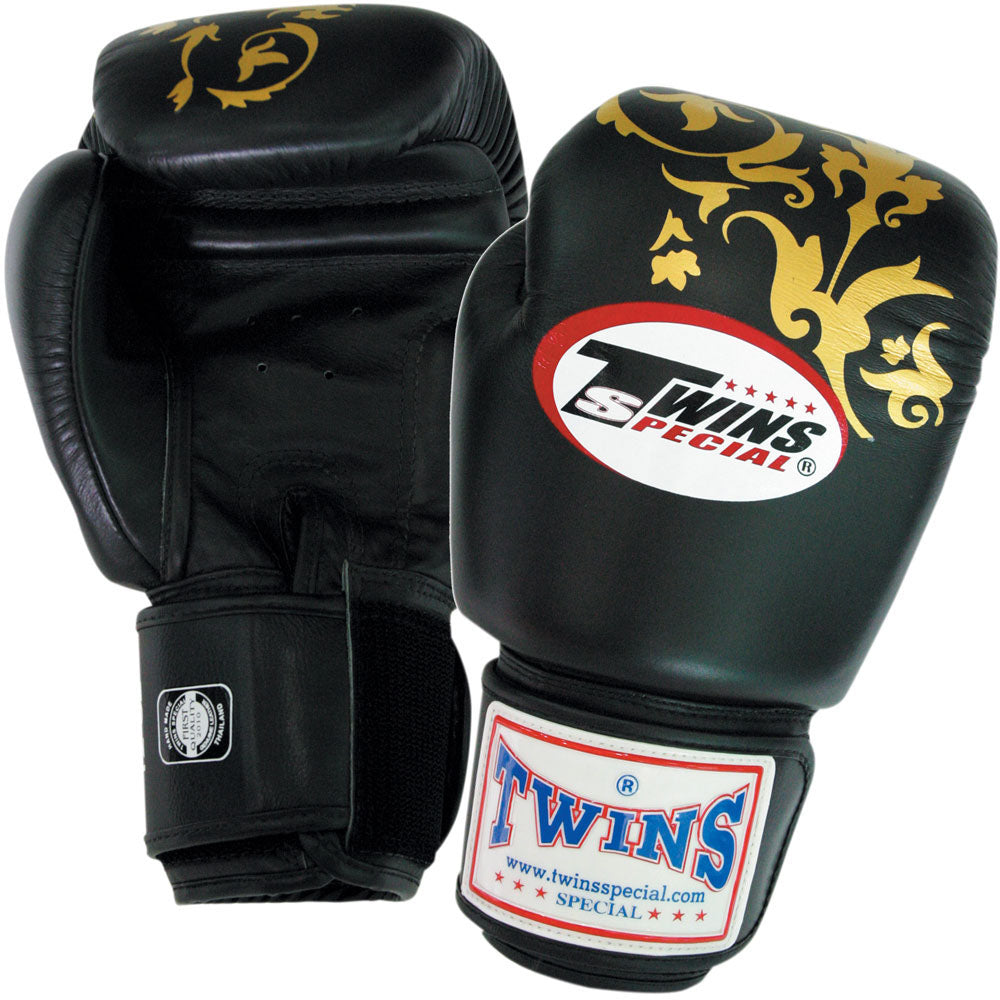 TWINS Flower Boxing Gloves- Premium Leather- Black Gold