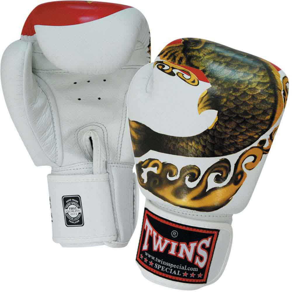 TWINS Coi Fish Boxing Gloves- Premium Leather- White