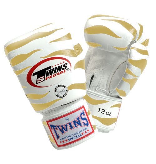 TWINS Tiger Boxing Gloves- Premium Leather - White