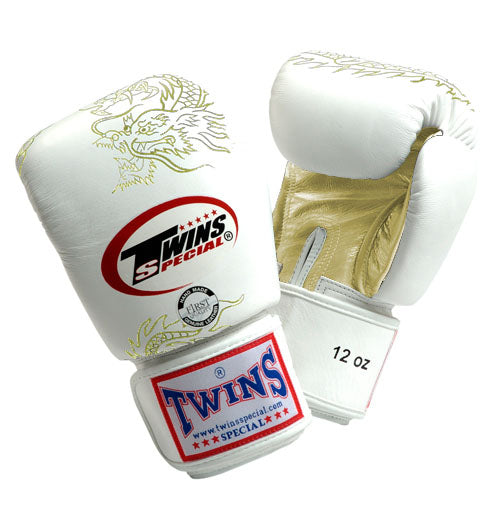 TWINS Dragon Boxing Gloves- Premium Leather - White