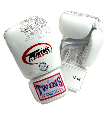 TWINS Dragon Boxing Gloves- Premium Leather - White