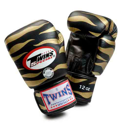 TWINS Tiger Boxing Gloves- Premium Leather - Black