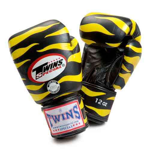 TWINS Tiger Boxing Gloves- Premium Leather - Black