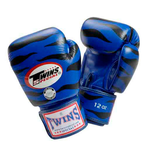 TWINS Tiger Boxing Gloves- Premium Leather - Blue