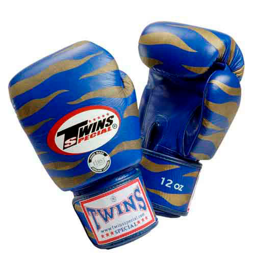 TWINS Tiger Boxing Gloves- Premium Leather - Blue