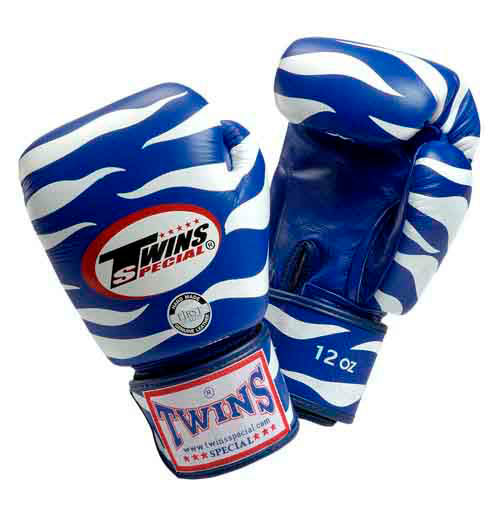 TWINS Tiger Boxing Gloves- Premium Leather - Blue