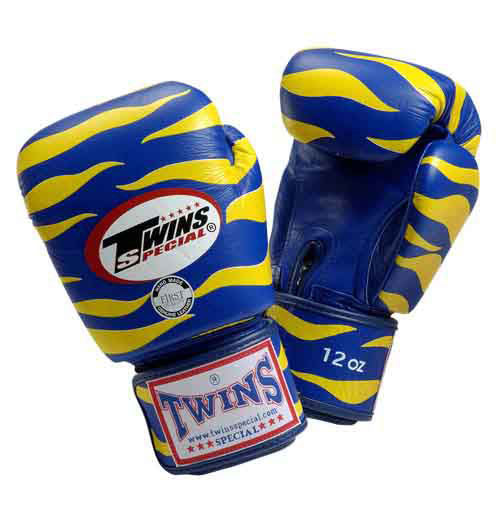 TWINS Tiger Boxing Gloves- Premium Leather - Blue