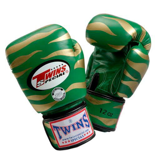 TWINS Tiger Boxing Gloves- Premium Leather - Green