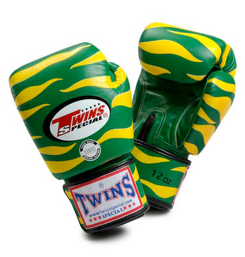 TWINS Tiger Boxing Gloves- Premium Leather - Green