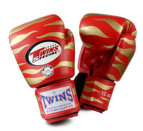 TWINS Tiger Boxing Gloves- Premium Leather - Red