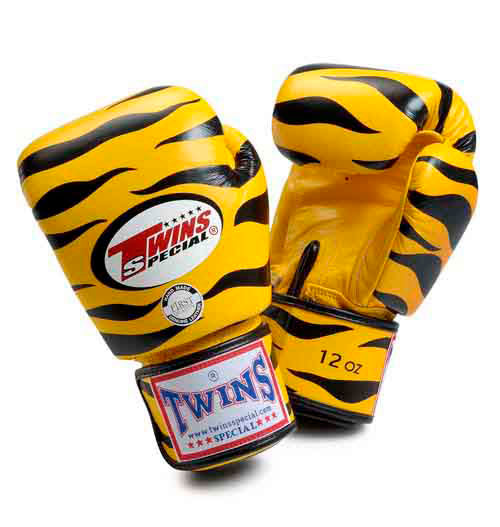 TWINS Tiger Boxing Gloves- Premium Leather - Yellow