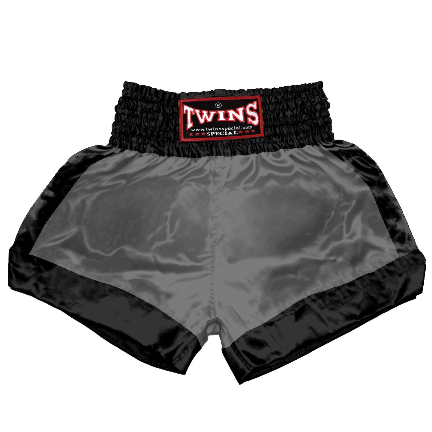 TWINS Muay Thai Shorts - Dual - Classic Tones - Border Bands - Black - Legs - Grey, White, Gold, Silver