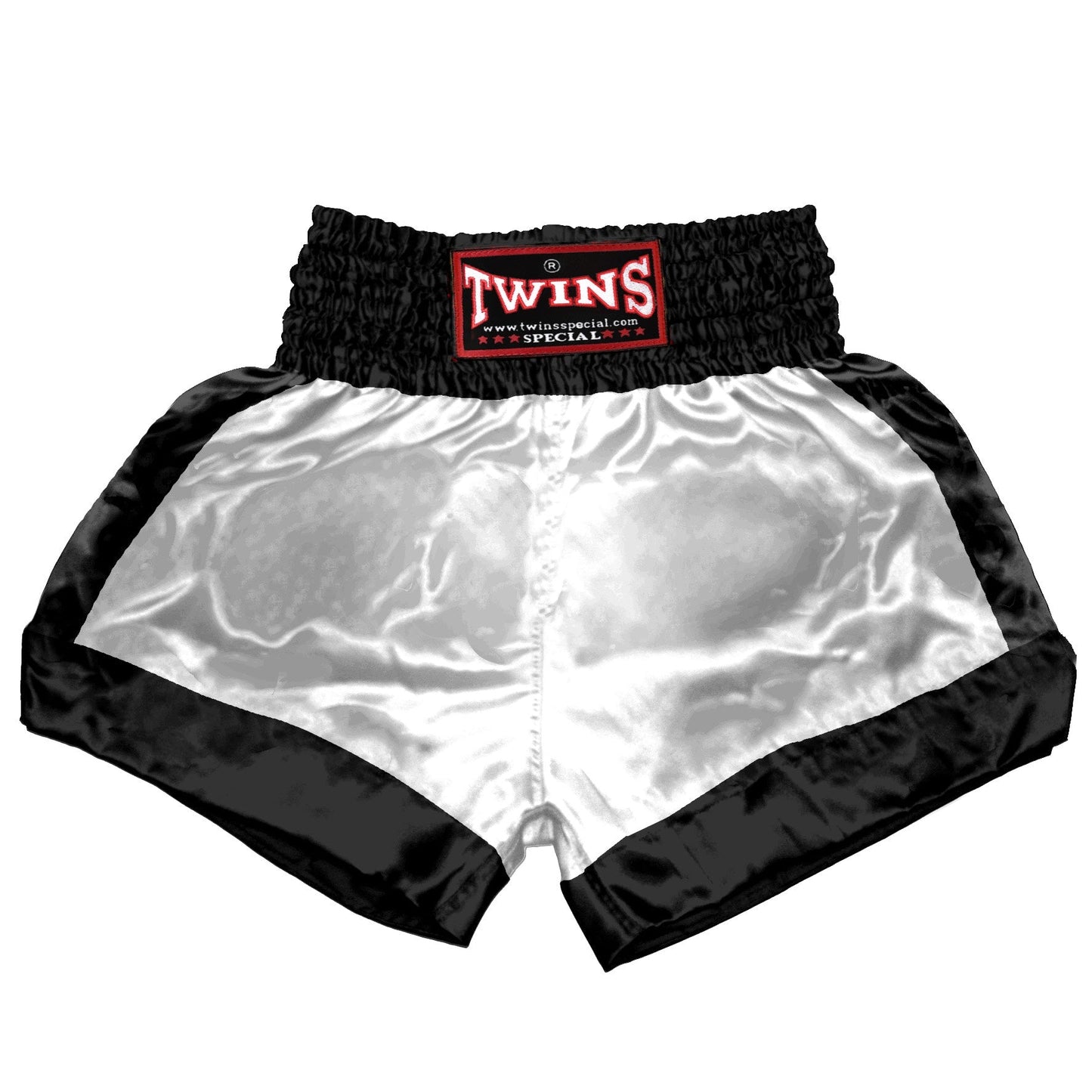 TWINS Muay Thai Shorts - Dual - Classic Tones - Border Bands - Black - Legs - Grey, White, Gold, Silver