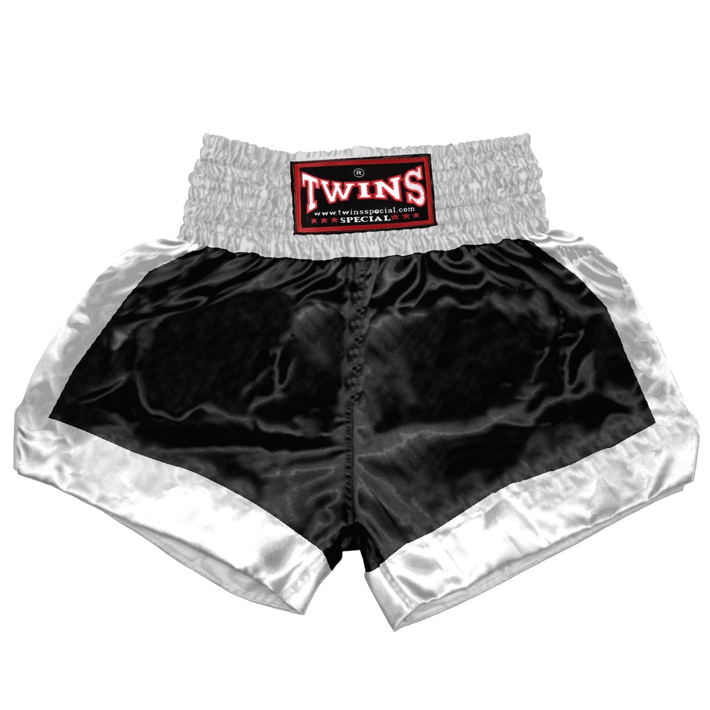 TWINS Muay Thai Shorts - Dual - Classic Tones - Border Bands - White - Legs - Black, Grey, Gold, Silver