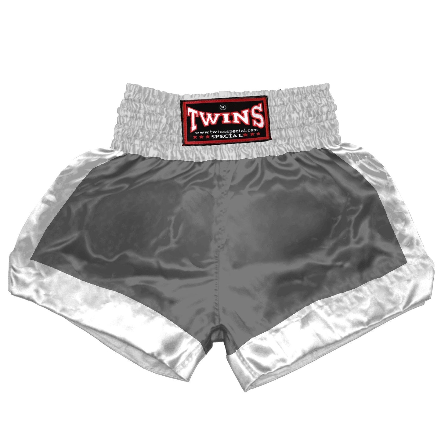 TWINS Muay Thai Shorts - Dual - Classic Tones - Border Bands - White - Legs - Black, Grey, Gold, Silver