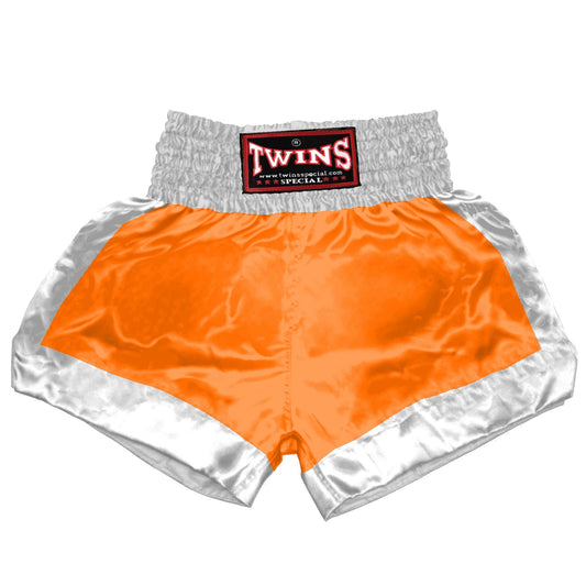 TWINS Muay Thai Shorts - Dual - Bright Colors - Border Bands - White - Legs - Orange, Yellow, Olive, Light Blue, Pink