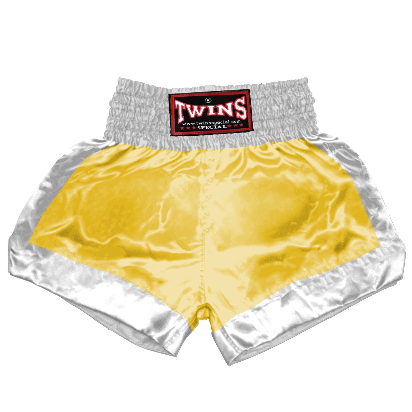 TWINS Muay Thai Shorts - Dual - Bright Colors - Border Bands - White - Legs - Orange, Yellow, Olive, Light Blue, Pink