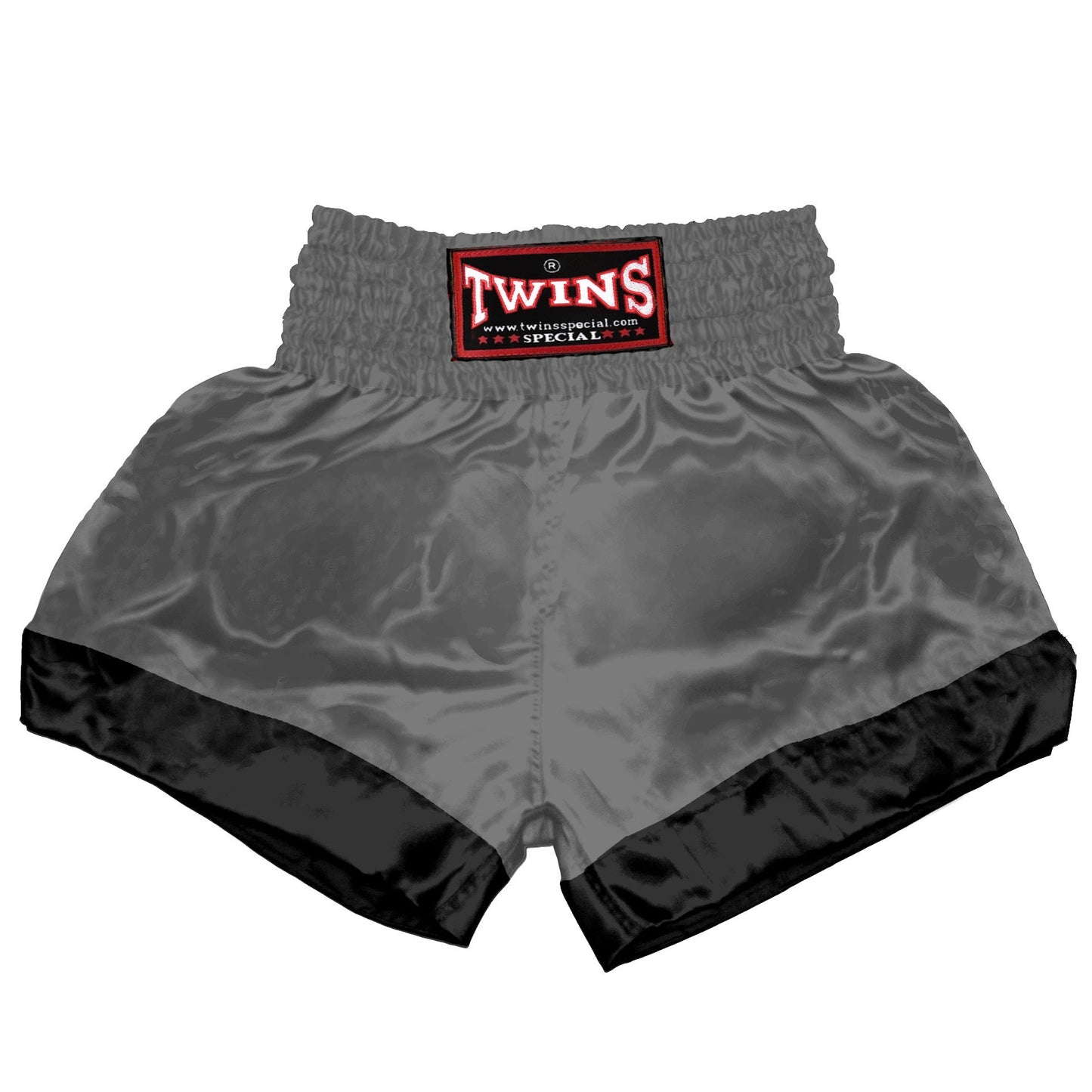 TWINS Muay Thai Shorts - Dual - Classic Tones - Leg Bands - Black - Legs - Grey, White, Gold, Silver