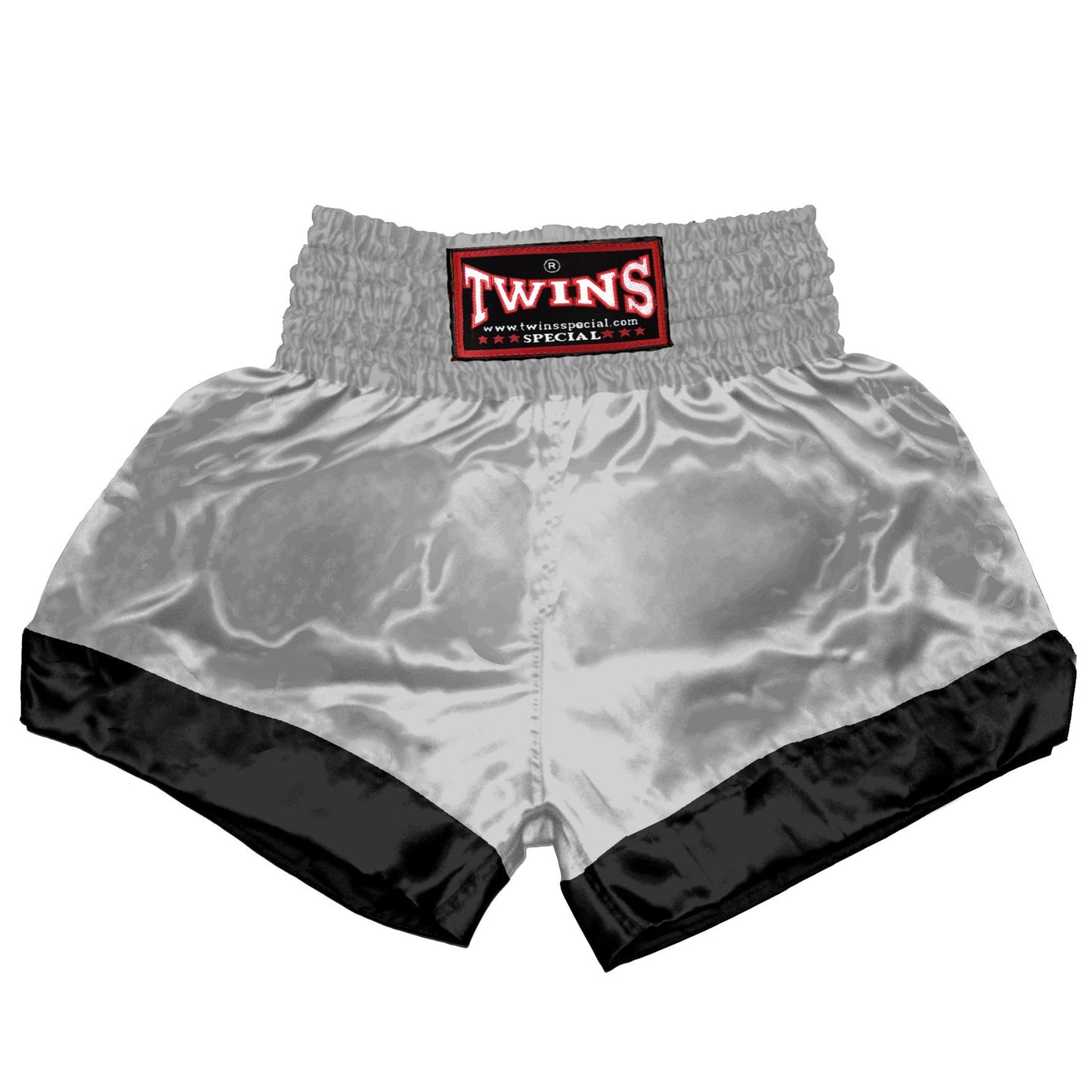 TWINS Muay Thai Shorts - Dual - Classic Tones - Leg Bands - Black - Legs - Grey, White, Gold, Silver