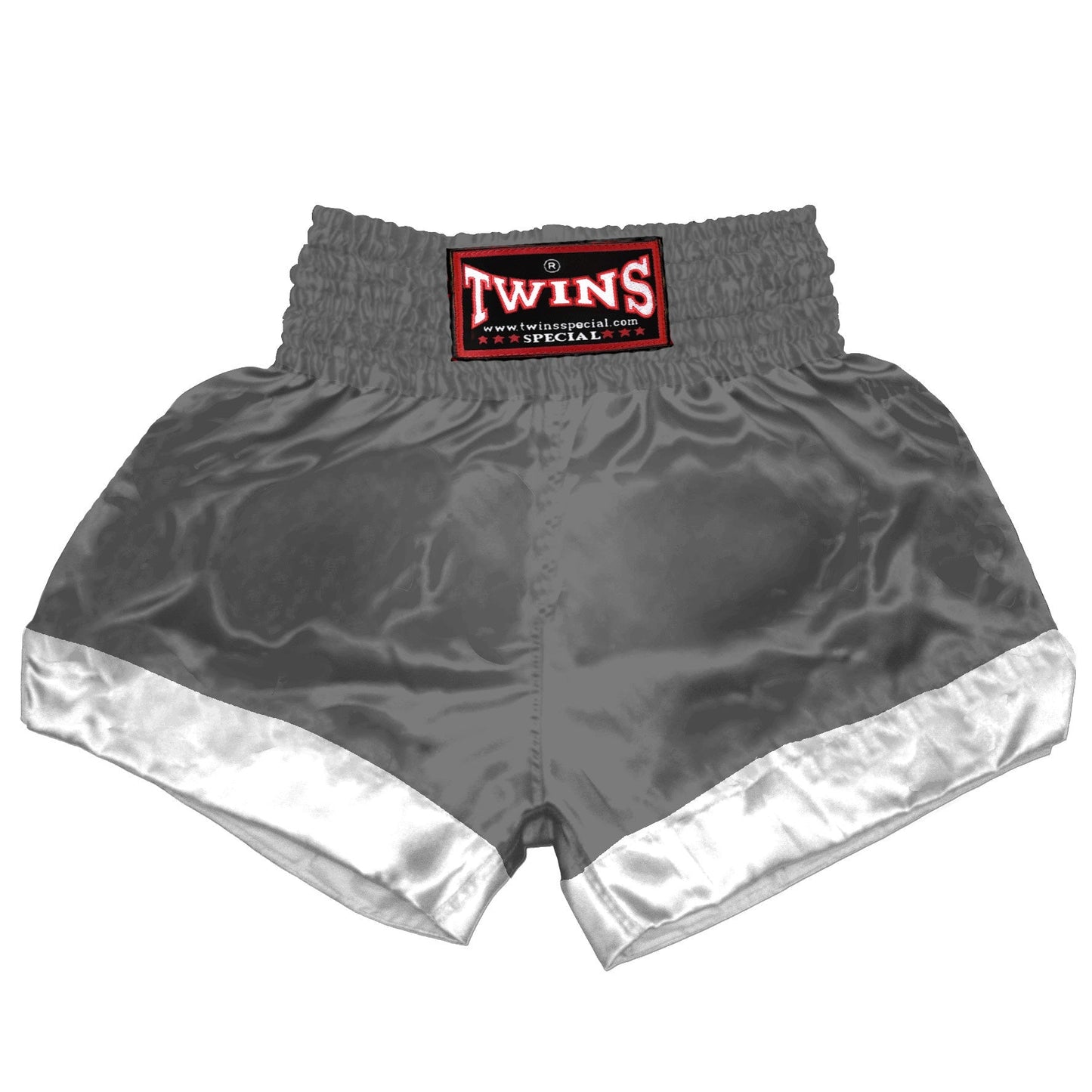 TWINS Muay Thai Shorts - Dual - Classic Tones - Leg Bands -  White - Legs - Grey, White, Gold, Silver