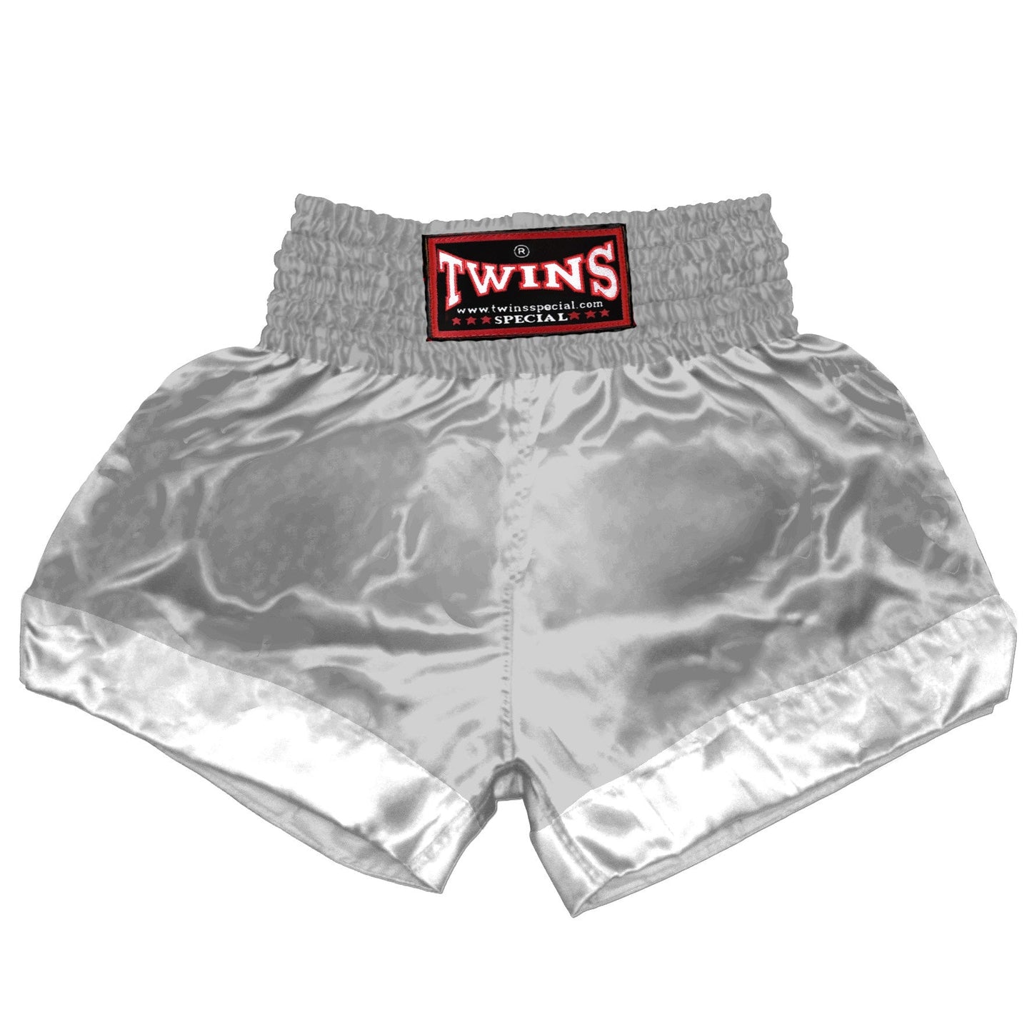 TWINS Muay Thai Shorts - Dual - Classic Tones - Leg Bands -  White - Legs - Grey, White, Gold, Silver