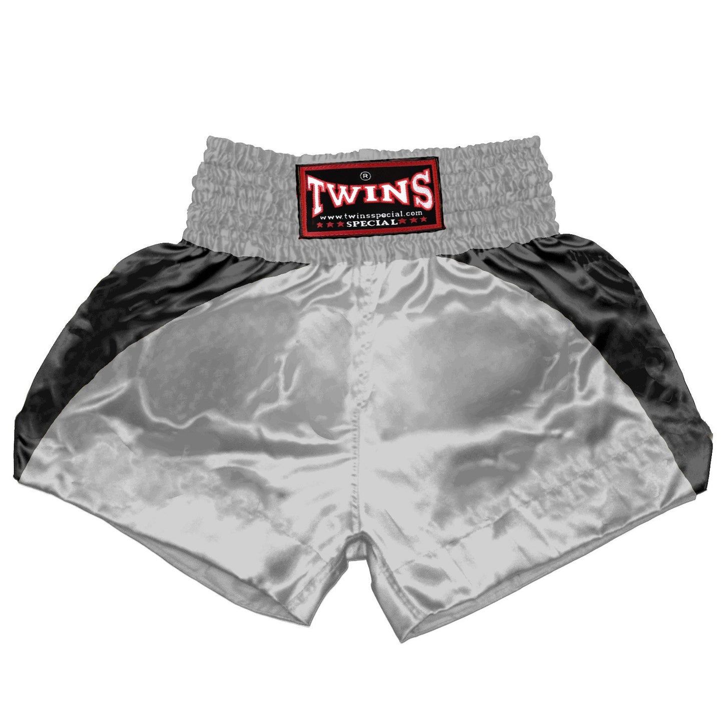 TWINS Muay Thai Shorts - Dual - Classic Tones - Reverse Curve - Black - Legs - Grey, White, Gold, Silver