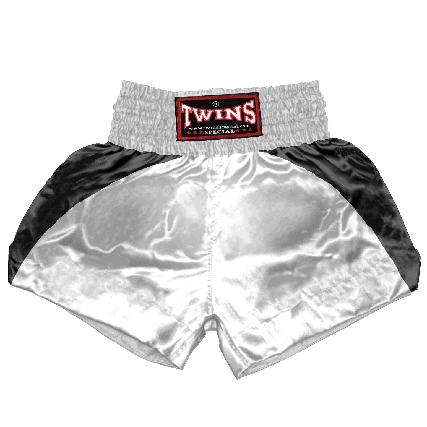 TWINS Muay Thai Shorts - Dual - Classic Tones - Reverse Curve - Black - Legs - Grey, White, Gold, Silver