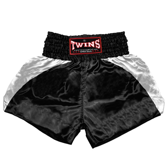 TWINS Muay Thai Shorts - Dual - Classic Tones - Reverse Curve - White - Legs - Black, Grey, Gold, Silver