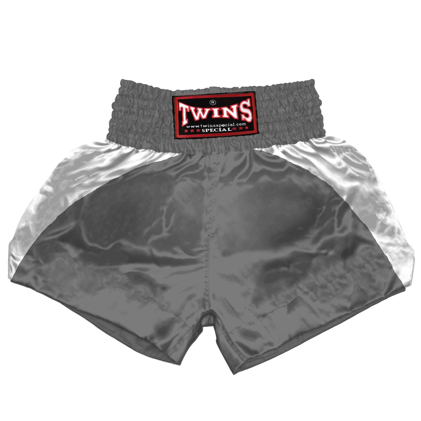 TWINS Muay Thai Shorts - Dual - Classic Tones - Reverse Curve - White - Legs - Black, Grey, Gold, Silver