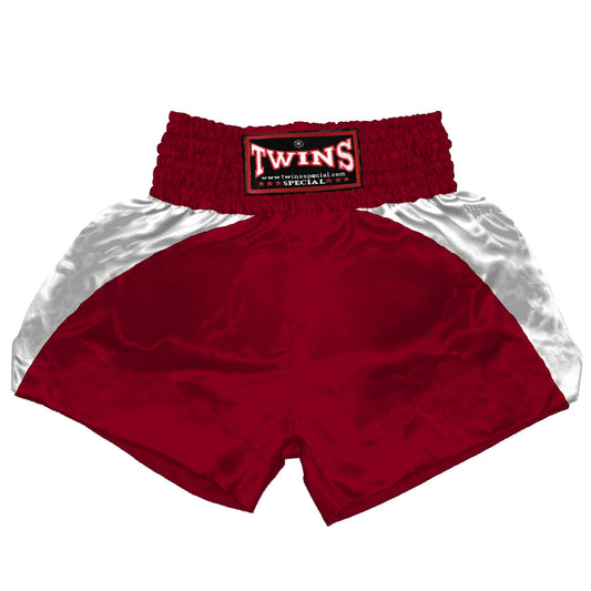 TWINS Muay Thai Shorts - Dual - Dark Colors - Reverse Curve - White - Legs - Maroon, Dark Brown, Green, Navy Blue, Purple