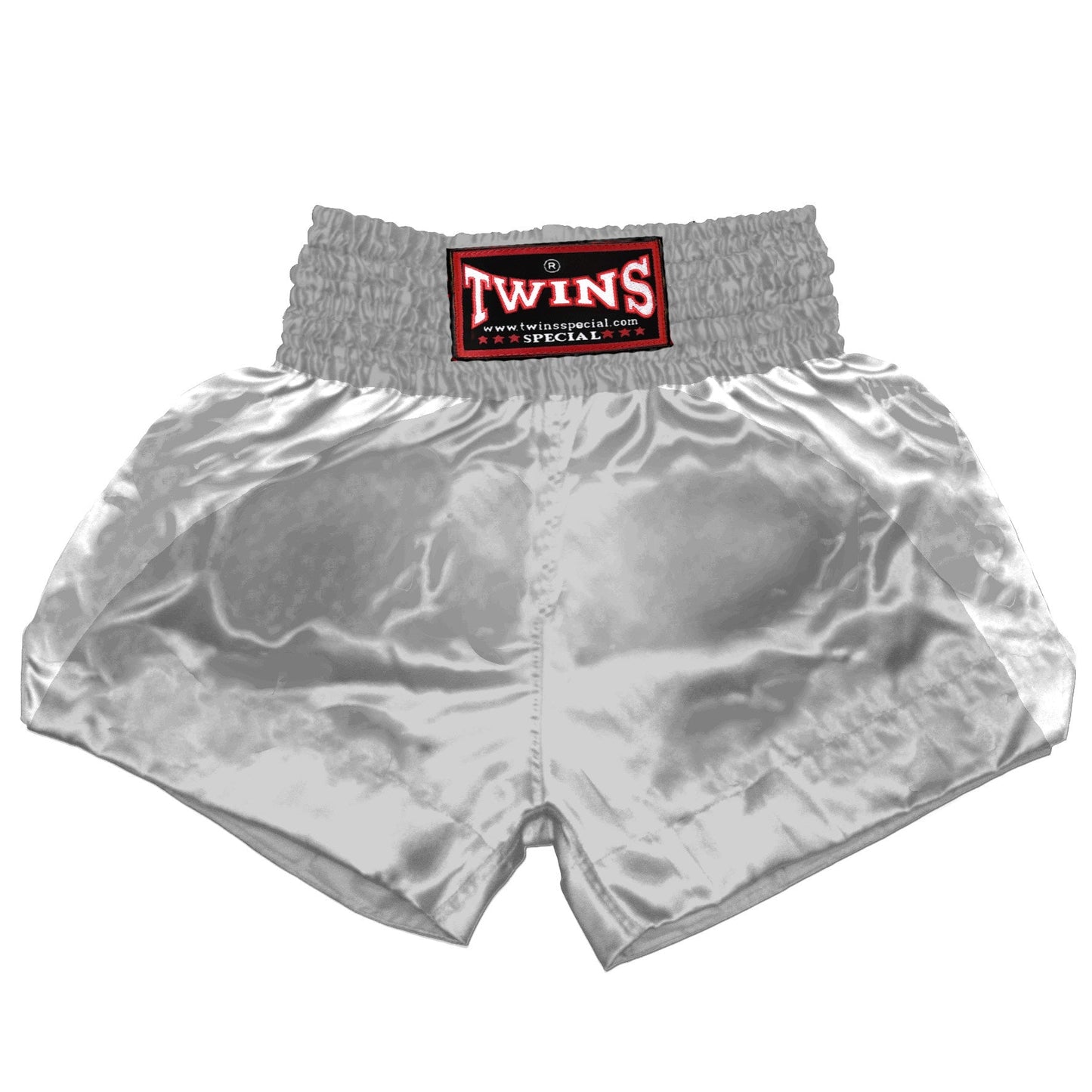 TWINS Muay Thai Shorts - Dual - Classic Tones - Reverse Curve - White - Legs - Black, Grey, Gold, Silver