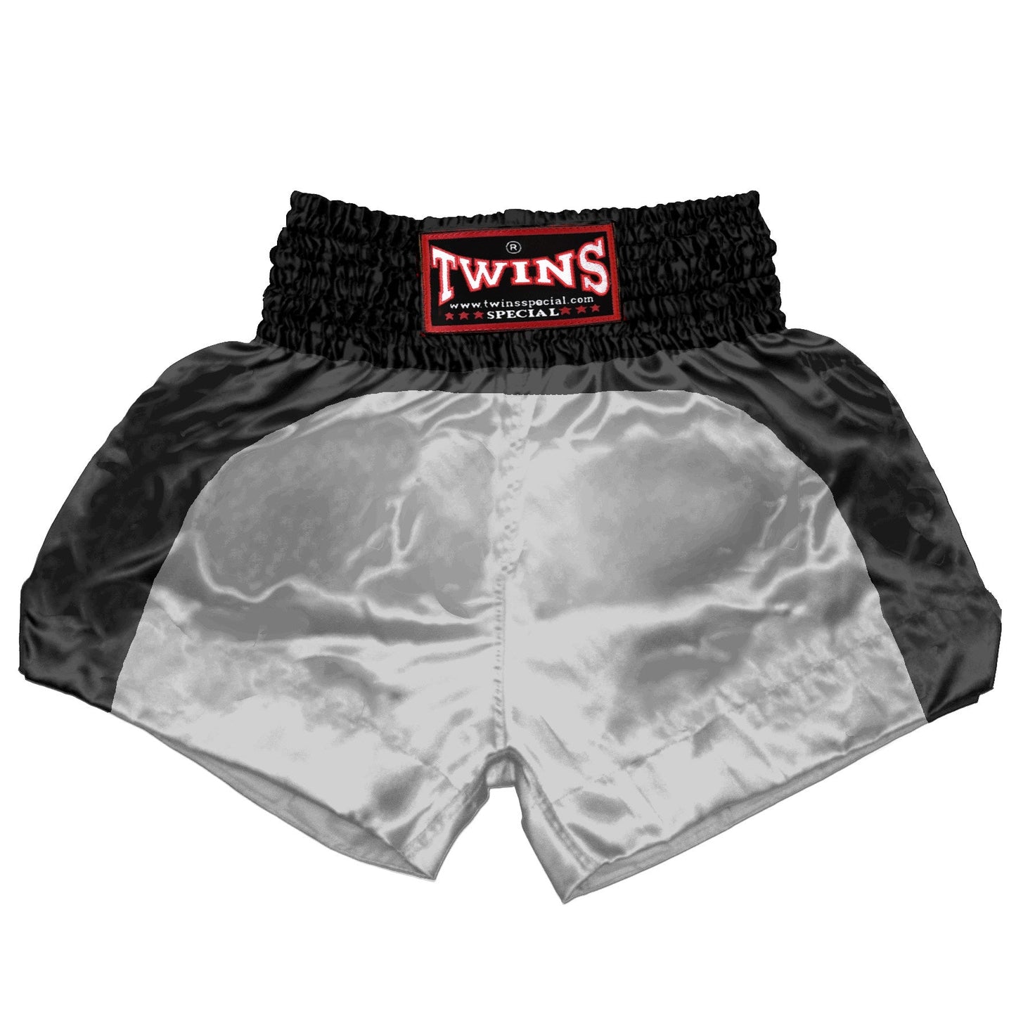 TWINS Muay Thai Shorts - Dual - Classic Tones - Arch - Black - Legs - Grey, White, Gold, Silver