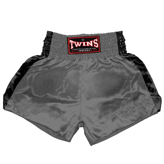 TWINS Muay Thai Shorts - Dual - Classic Tones - Sidebands - Black - Legs - Grey, White, Gold, Silver