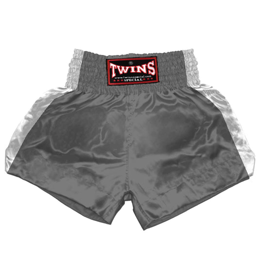 TWINS Muay Thai Shorts - Dual - Classic Tones - Sidebands - White - Legs - Grey, White, Gold, Silver