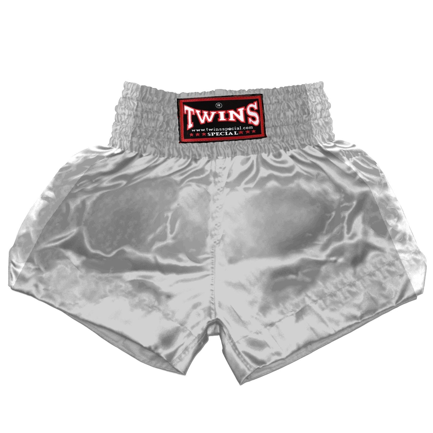 TWINS Muay Thai Shorts - Dual - Classic Tones - Sidebands - White - Legs - Grey, White, Gold, Silver