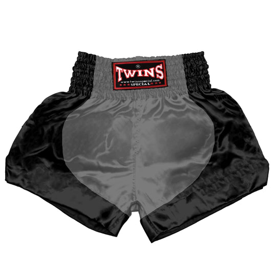 TWINS Muay Thai Shorts - Dual - Classic Tones - Parabola - Black - Legs - Grey, White, Gold, Silver