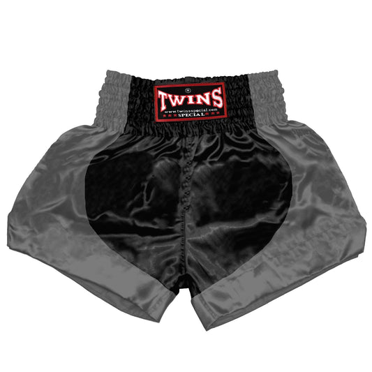 TWINS Muay Thai Shorts - Dual - Classic Tones - Parabola - Grey, White, Gold, Silver - Legs - Black