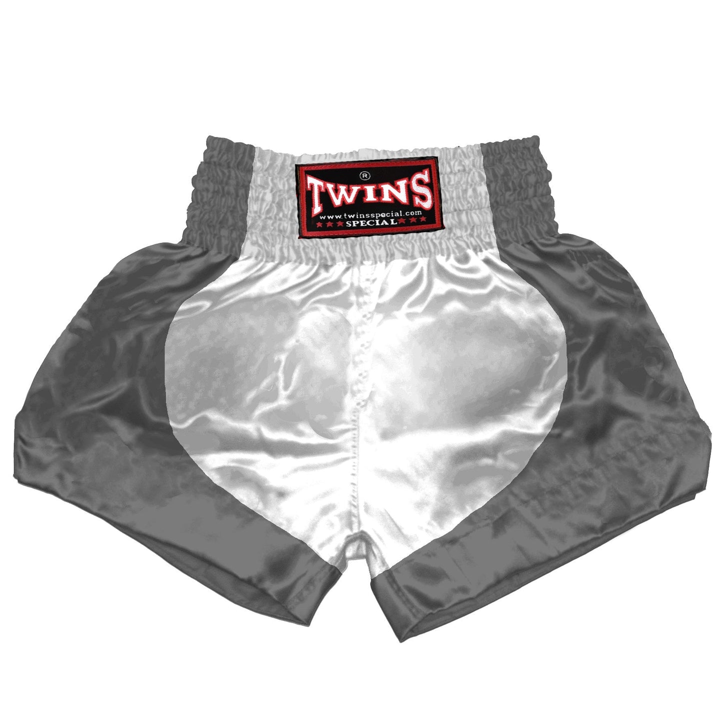 TWINS Muay Thai Shorts - Dual - Classic Tones - Parabola - Grey, White, Gold, Silver - Legs - White