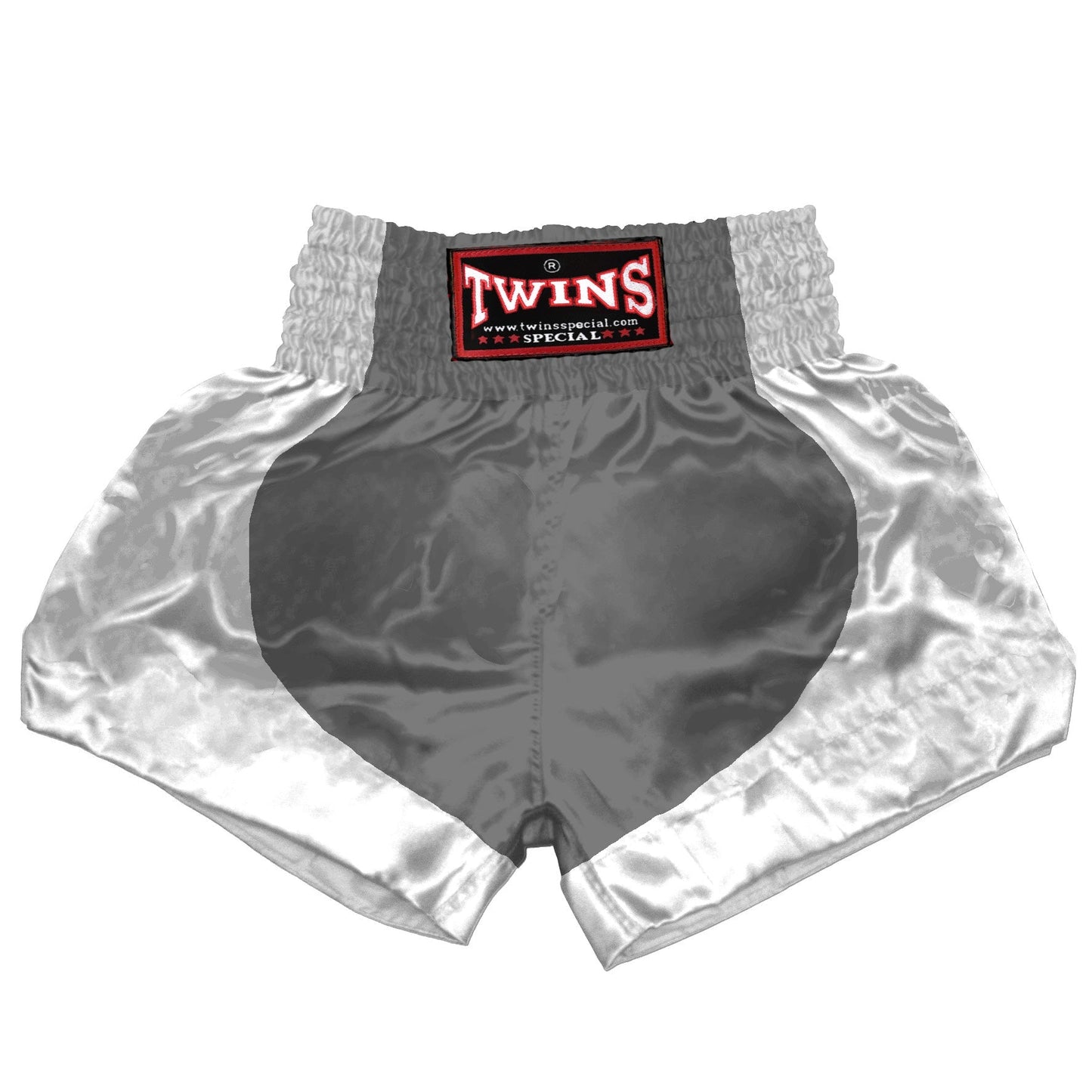 TWINS Muay Thai Shorts - Dual - Classic Tones - Parabola - White - Legs - Grey, White, Gold, Silver