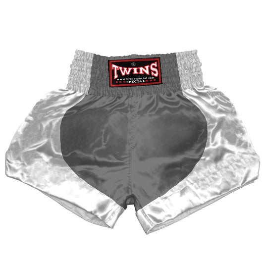 TWINS Muay Thai Shorts - Dual - Classic Tones - Parabola - White - Legs - Grey, White, Gold, Silver