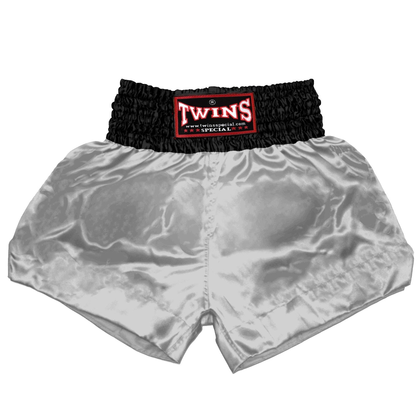 TWINS Muay Thai Shorts - Dual - Classic Tones - Waistband - Black - Legs - Grey, White, Gold, Silver