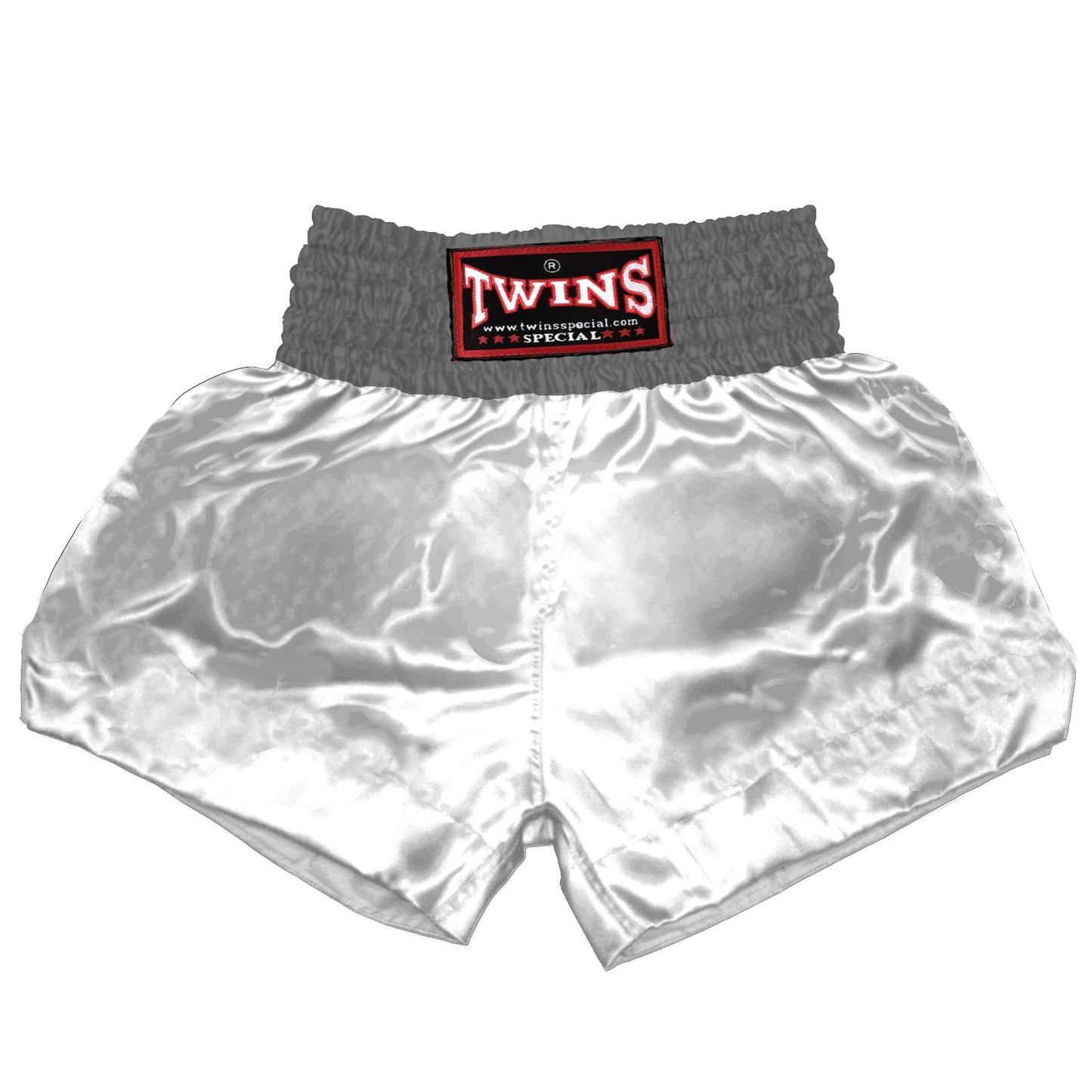 TWINS Muay Thai Shorts - Dual - Classic Tones - Waistband - Grey, Black, Gold, Silver - Legs - White