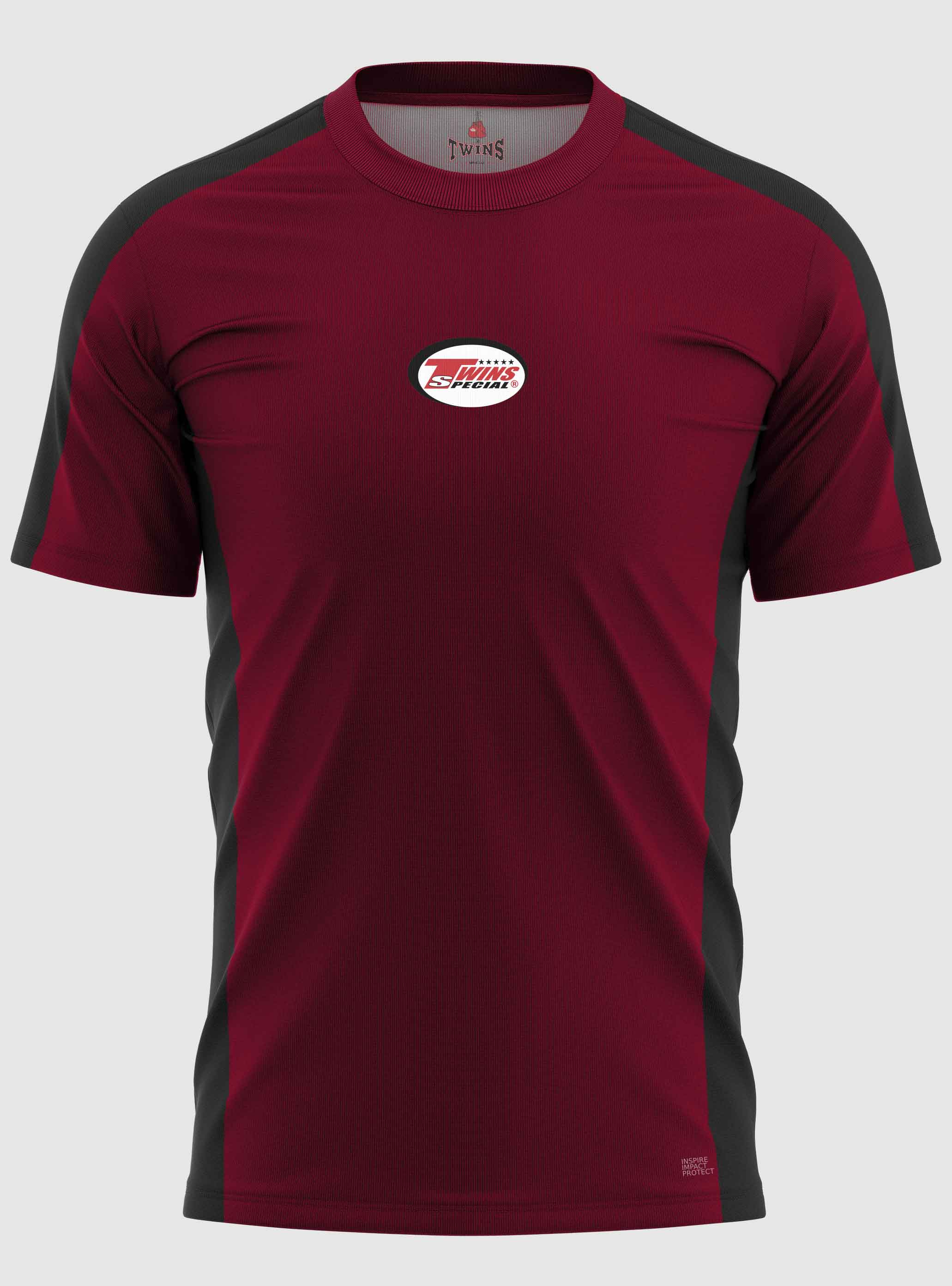 TWINS Muay Thai Boxing T-Shirts - Dual - Dark Colors - Sidebands - Black - Shirt - Maroon, Dark Brown, Dark-Green, Navy Blue, Purple