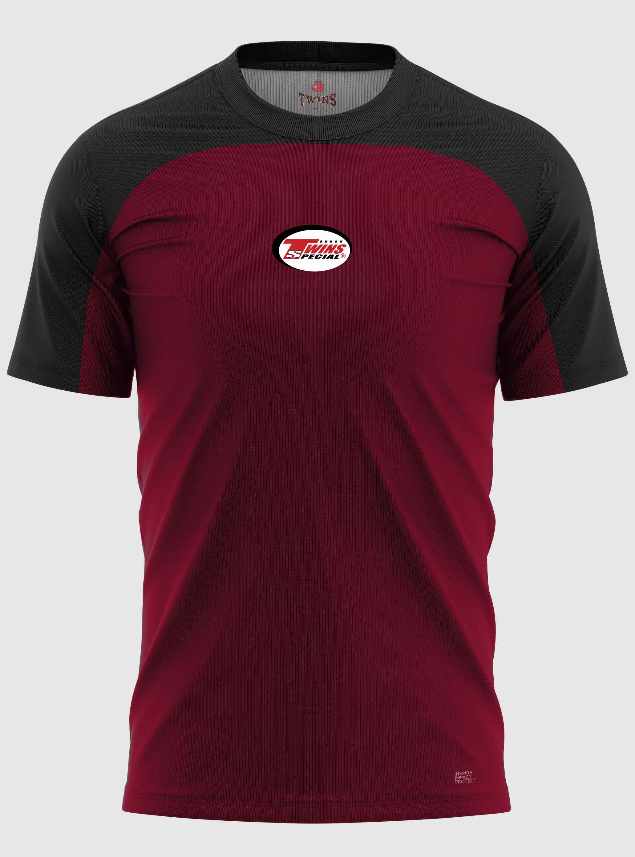 TWINS Muay Thai Boxing T-Shirts - Dual - Dark Colors - Topband - Black - Shirt - Maroon, Dark Brown, Dark-Green, Navy Blue, Purple